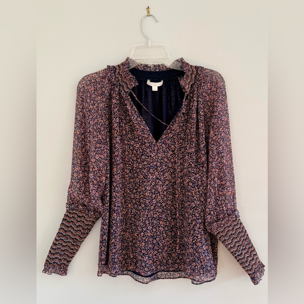 Jonathan Simkhai Patterned Silk Long Sleeve Blouse
